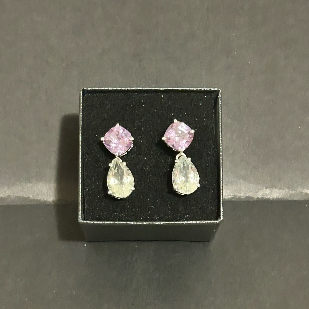 Stunning Designer 9CTW Purple and Green Amethyst Tear Drop Earrings